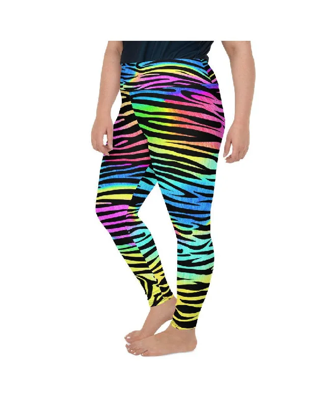 Seamless High-Waisted Yoga Pants -Colorful Zebra Striped Plus Size Leggings