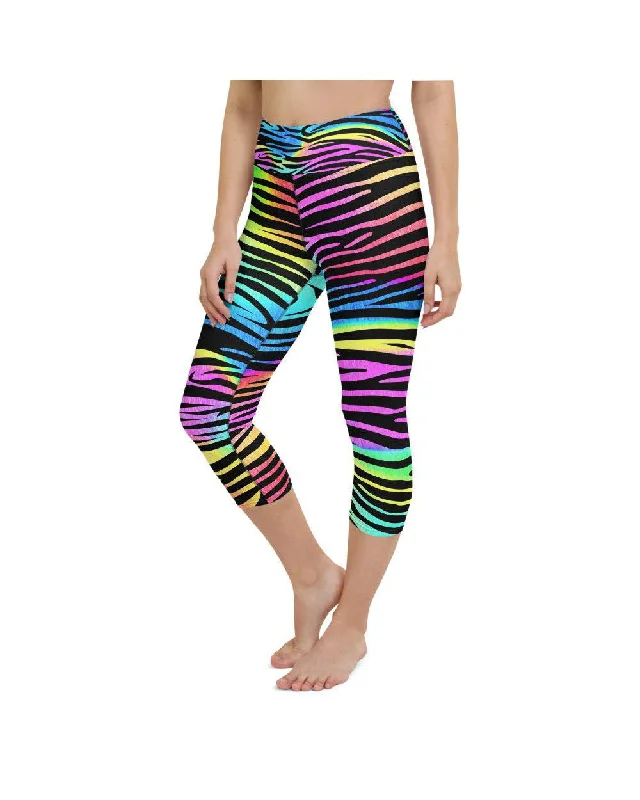 Seamless Fit Yoga Pants for Women -Colorful Zebra Striped Yoga Capris