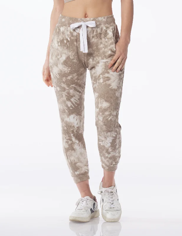 Compression Fit Yoga Pants -Comfort 7/8 Jogger: Mocha Tie-Dye
