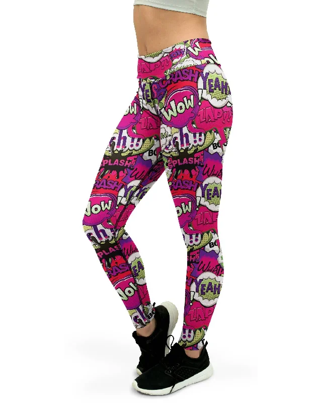 High Compression Yoga Pants -Comic Book Bubbles Pink Yoga Pants