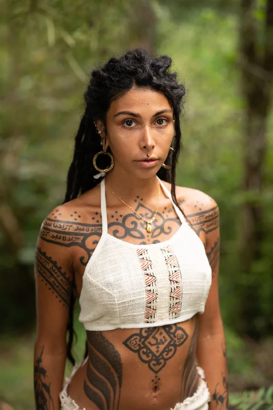 Yoga Tops for Hot Weather -Connection Festival Cropped Top - Cream