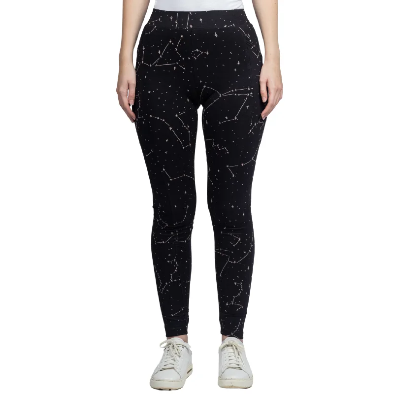 Comfortable Fit Yoga Pants for Flexibility -Constellations Glow-in-the-Dark Adults Cotton Leggings with Pockets