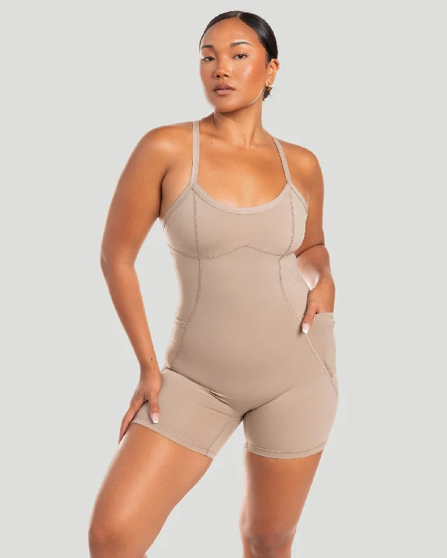 Yoga Shorts for Comfortable Fitness -Contour Unitard - Vintage Khaki