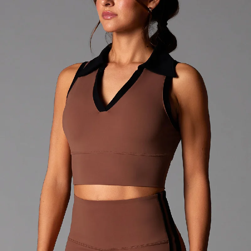 High-Neck Yoga Tops for Yoga Practice -Contrast Polo Tank