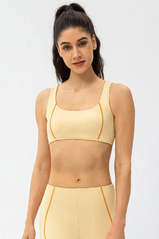 Yoga Bars with Flax Seeds -Contrast Trim Back Cutout Sports Bras Light Support