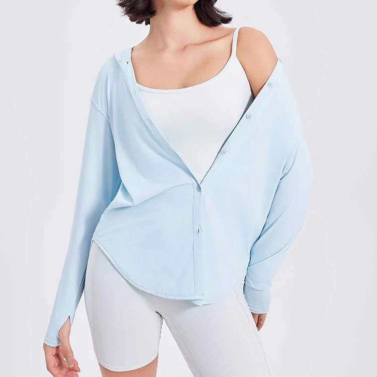 Yoga Tops for Core Flexibility -Cool sunscreen shirt sport coat women's loose long