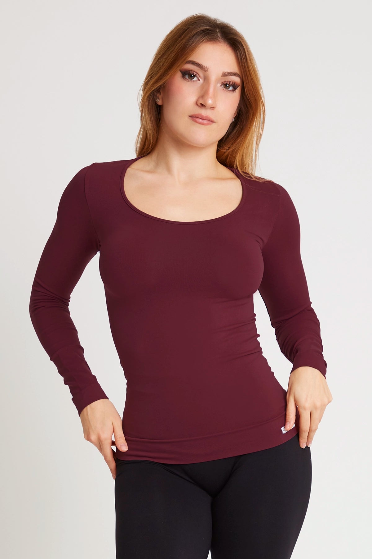 Supportive Yoga Tops for Poses -Maglia Manica Lunga Snellente Merlot 2.0