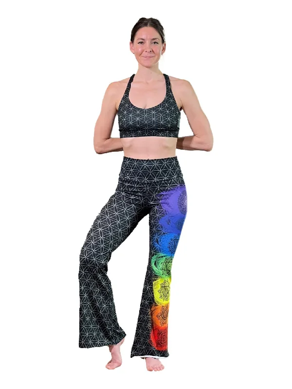 Yoga Pants for Stretch and Flexibility -Chakra and Flower of Life Flair Bell Bottom