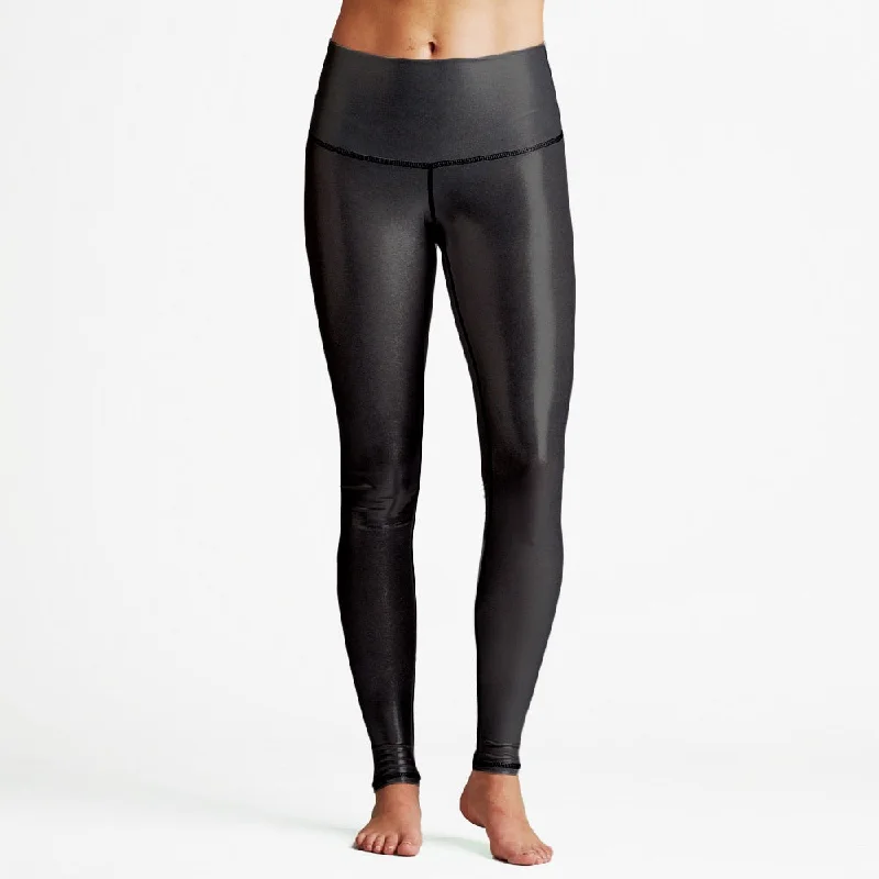 Stylish Yoga Pants for Gym -Solid Black Foil High Waist Womens Yoga Leggings