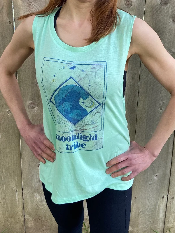 Versatile Yoga Tops for Gym and Studio Use -Moonlight Tribe Tarot Card Wave Women's Boyfriend Versatile Yoga Tops for Gym and Studio Use -Moonlight Tribe Tarot Card Wave Women's Boyfriend