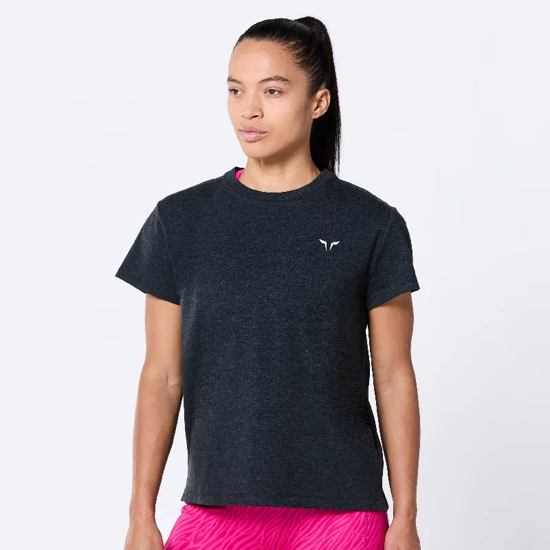 Yoga Tops for Power and Flexibility in Poses -Core Crew Tee - Black Marl