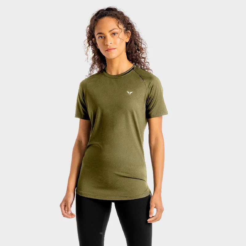 Yoga Tops for Better Posture and Comfort -Core Mesh Tee - Khaki