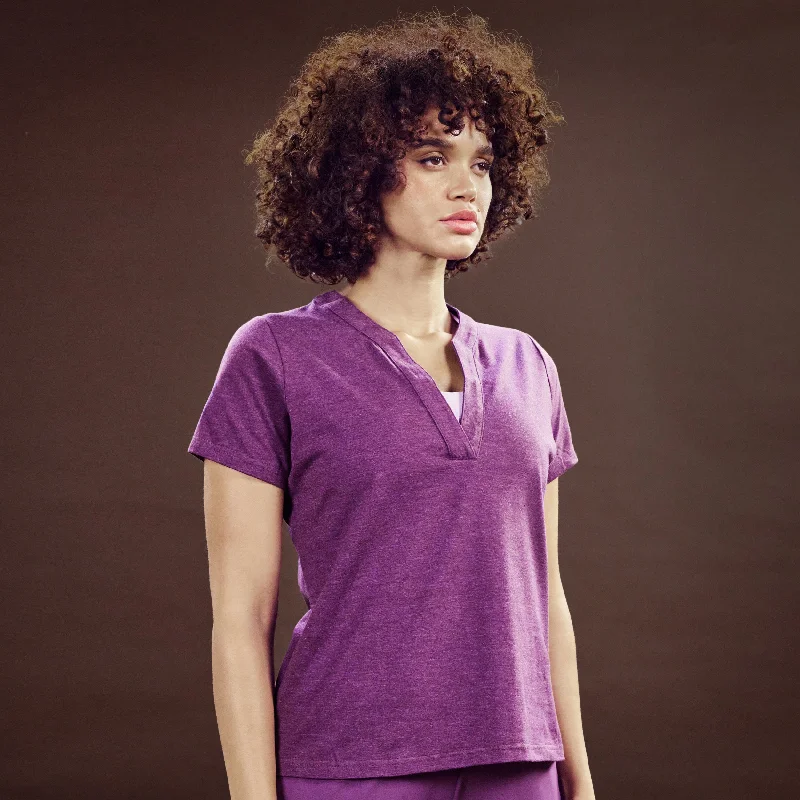 Yoga Tops for Movement and Flexibility -Core Notched Tee - Shadow Purple Marl