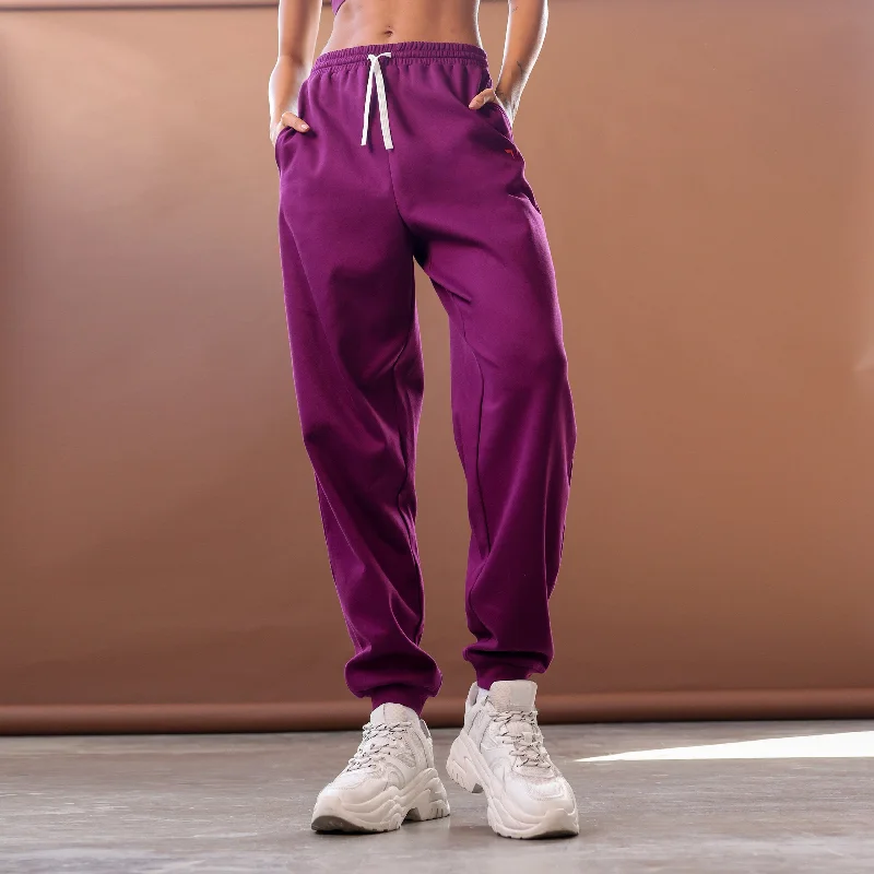 Supportive High-Waisted Yoga Pants -Core Oversized Sweatpants - Dark Purple