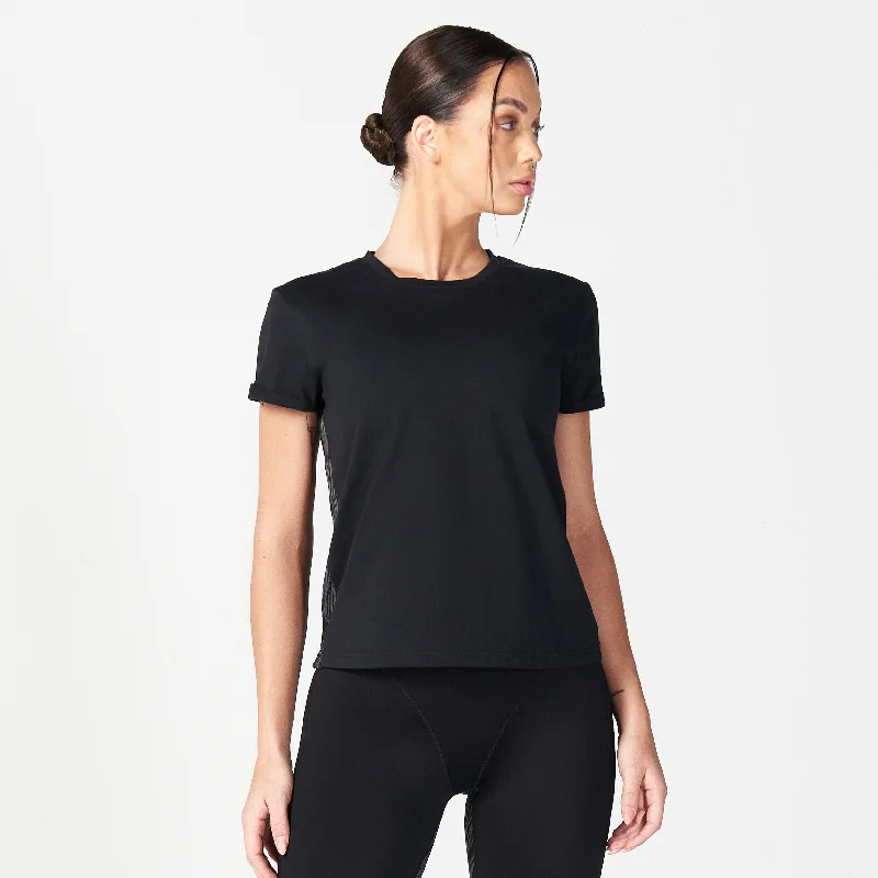 Women's Yoga Tops for Flexibility -Core Wild Panel Relaxed Tee - Black