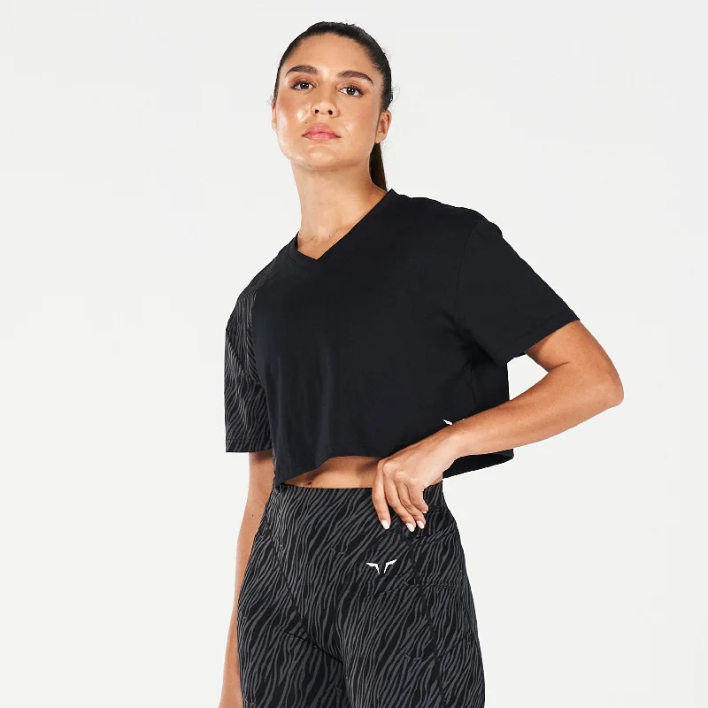 Women's Yoga Tops for Seamless Movement -Core Wild Print Boxy Tee - Black