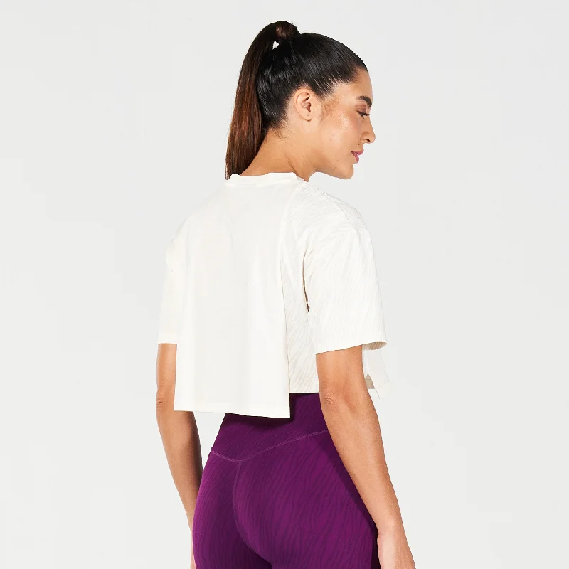 Yoga Tops for Comfortable and Flexible Movement -Core Wild Print Boxy Tee - Pearl White Yoga Tops for Comfortable and Flexible Movement -Core Wild Print Boxy Tee - Pearl White