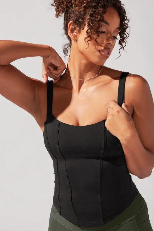 Yoga Tops with Spaghetti Straps for Breathability -Corset Cami - Black