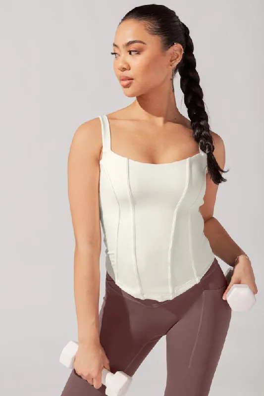 Women's Yoga Tops for High Stretch -Corset Cami - Coconut Cream