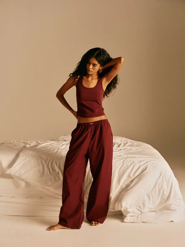 Yoga Pants for Relaxing -Cotton Pull On Pants - Burgundy