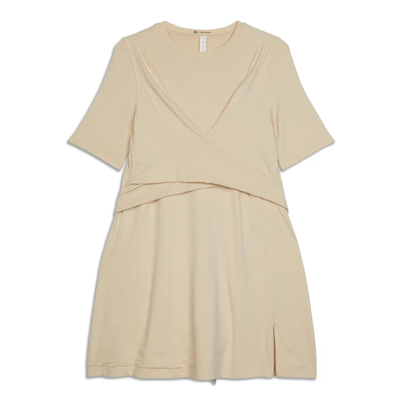 Yoga Tops with Customizable Fit for Every Body -Cotton Wrap-Front T-Shirt Dress