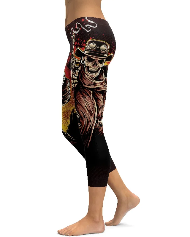 Yoga Pants with a Smooth Fit -Cowboy Skeleton Capris