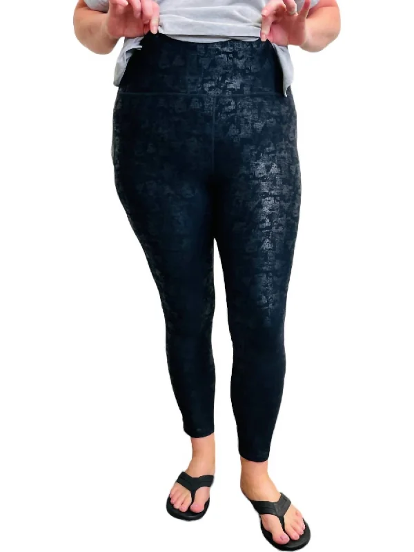 Yoga Shorts for Smooth Flexibility -Cracked Foil Leggings In Black