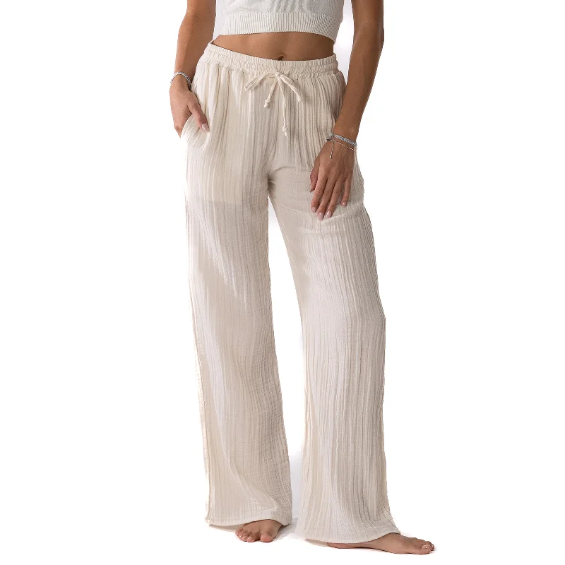 Yoga Pants for Flexibility and Endurance -Cream Cotton Cabana Pants