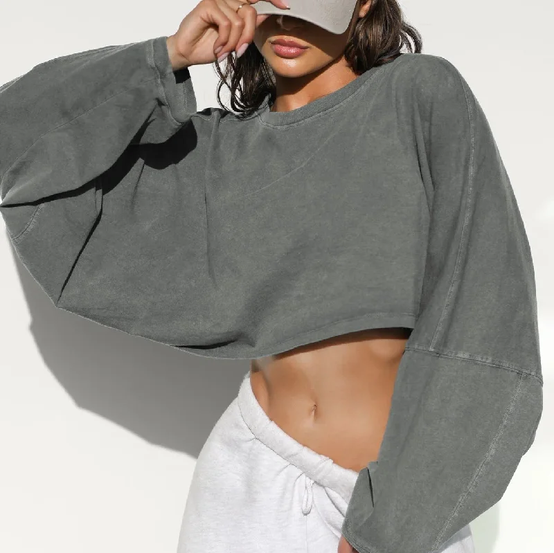 Women's Yoga Tops for Power and Strength -Womens Long Sleeve Tops Cropped Loose Fit Casual Workout Shirts