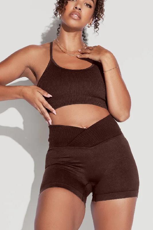 Stretchable Yoga Shorts for Easy Flexing -Crisscross Hourglass® Seamless Midi Shorts - French Roast Stretchable Yoga Shorts for Easy Flexing -Crisscross Hourglass® Seamless Midi Shorts - French Roast