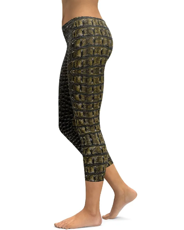 High-Compression Yoga Pants for Strength -Crocodile Skin Capris