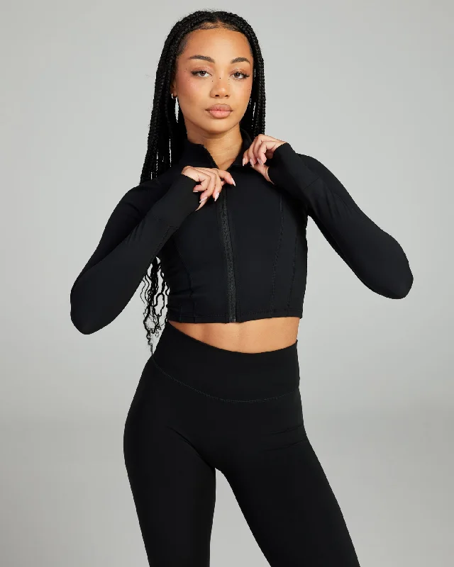 Comfortable Yoga Tops for Pilates and Yoga -Cropped Aura Jacket - Black