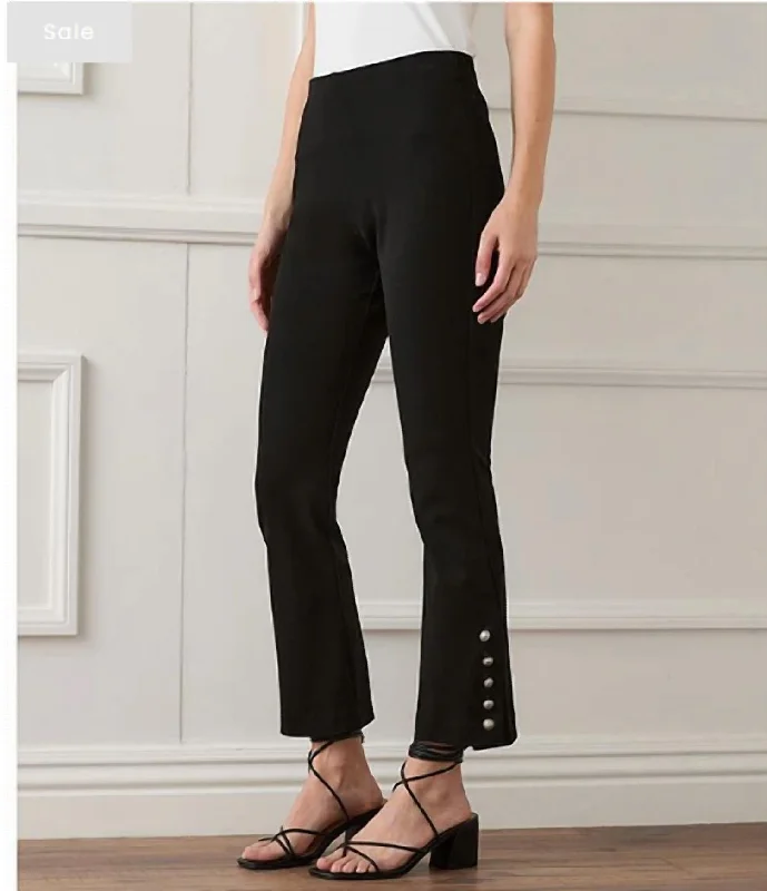 Stylish Yoga Shorts for Core Workouts -Cropped Button-Up Hem Pant In Black