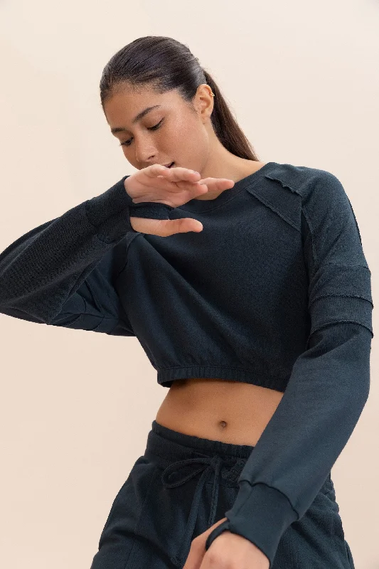 Yoga Tops for Stretching and Flexing -Cropped Cut Jog Sweatshirt