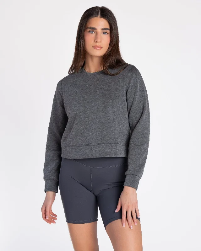 Fashionable Yoga Tops for Women -Soft Scuba Sweatshirt - Heathered Magnet