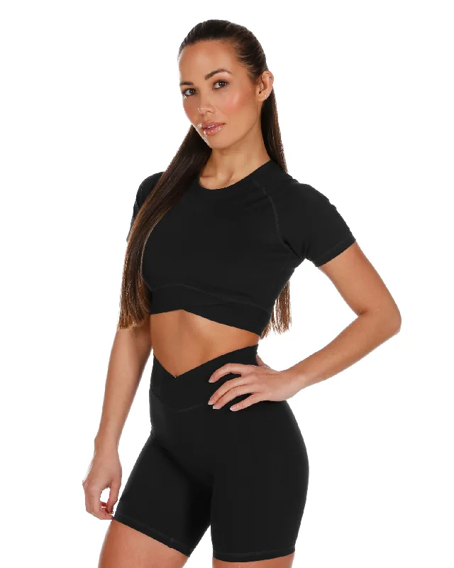 Yoga Tops for Strengthening Your Core -Cross Over Tee - Black