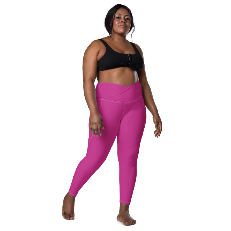 Yoga Pants for Building Flexibility -Solid Purple Crossover Waist Leggings With Pockets