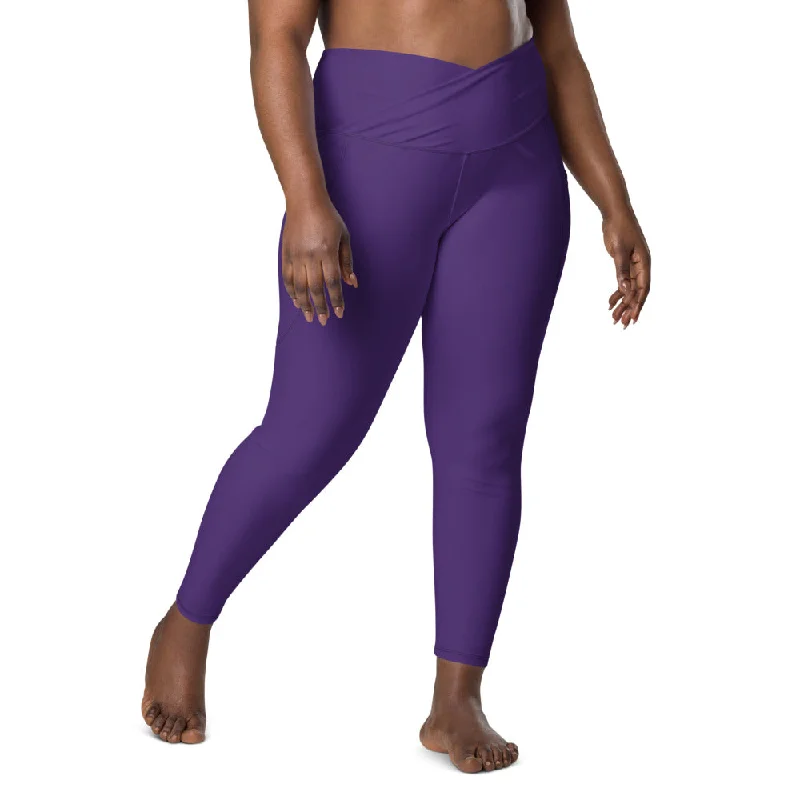 Yoga Pants for Long Workouts -Solid Lilac Crossover Waist Leggings With Pockets