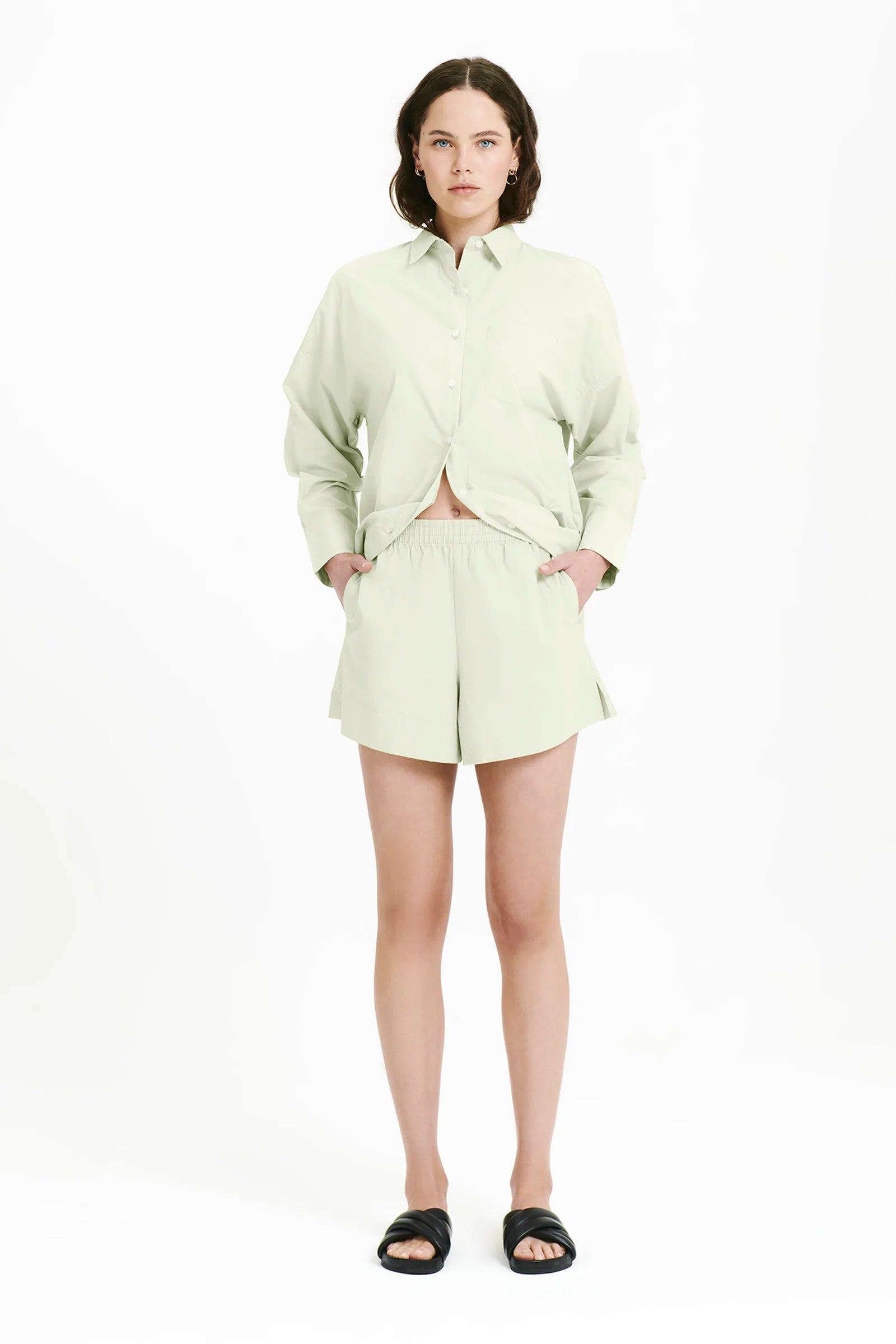 Yoga Shorts for Flexibility and Relaxation -Cruz Poplin Short- Eucalyptus