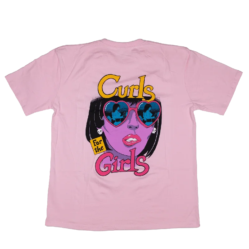 Yoga Tops with Lightweight Design -Curls For The Girls (PREMIUM OVERSIZED BUBBLEGUM PINK TEE)