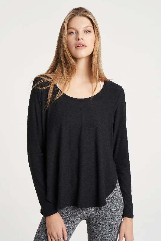 Soft Cotton Yoga Tops for Comfort -Cut And Run Pullover - Darkest Night