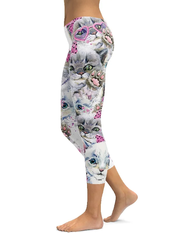 Women's Yoga Pants for Stretching and Flexibility -Cute Kitties Capris