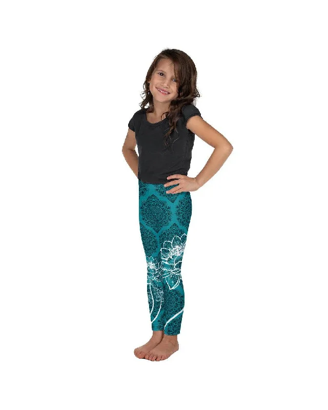 Premium Yoga Pants for Active Women -Cyan Blue Lotus Kid's Leggings