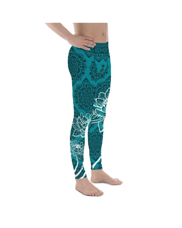 Breathable Stretch Yoga Pants -Cyan Blue Lotus Meggings