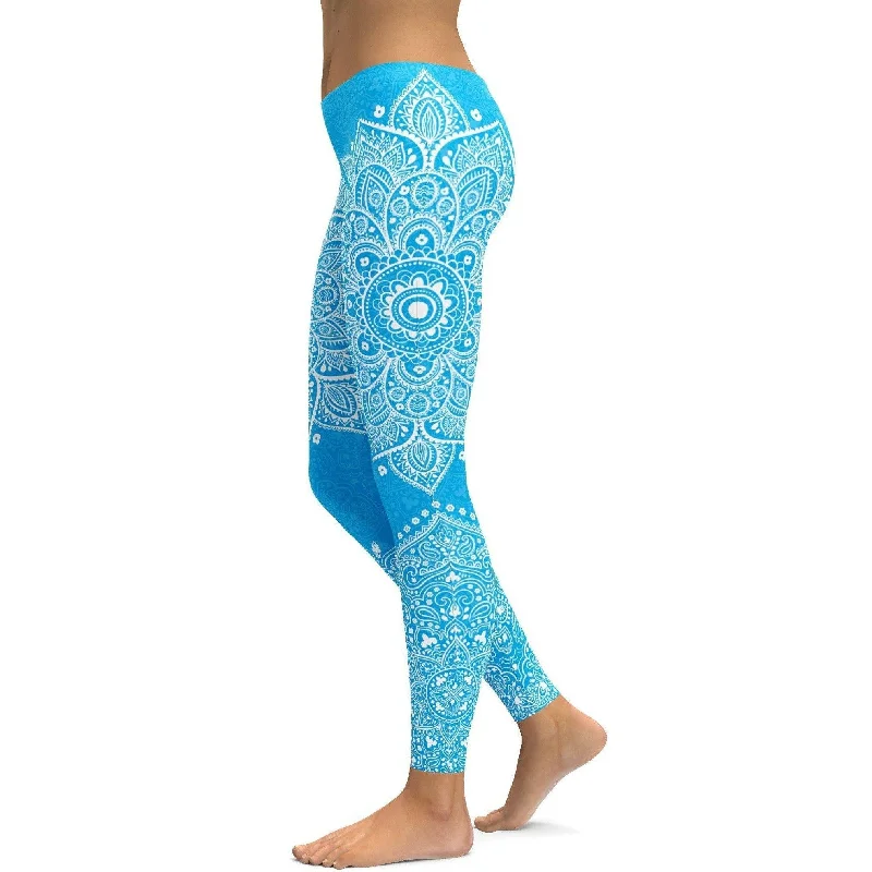Yoga Pants for Stretch and Flexibility -Cyan Blue Mandala Leggings
