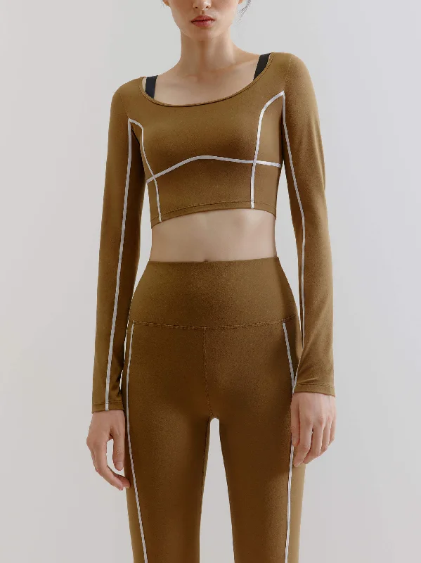 Seamless Yoga Tops for Active Sessions -Dance U-Neck Long Sleeve Top