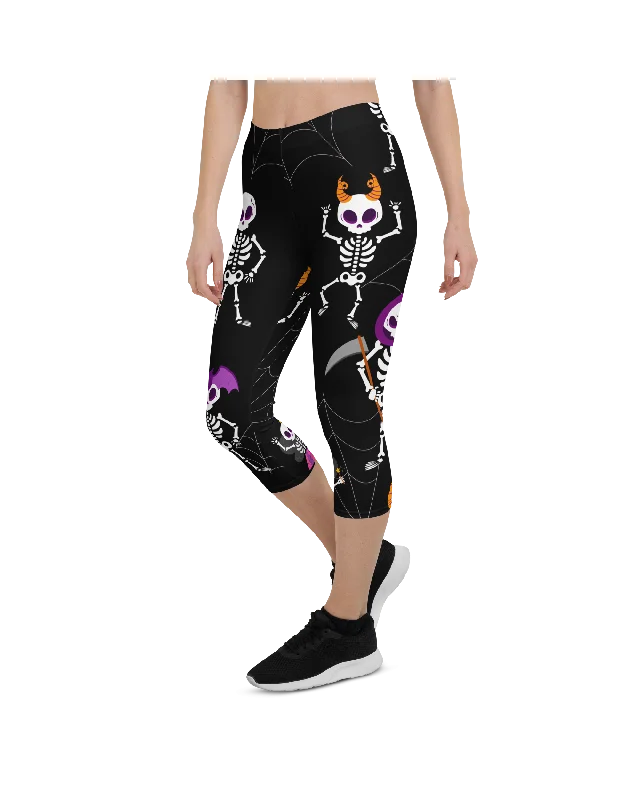 Soft and Breathable Yoga Pants -Dancing Skeletons Capris