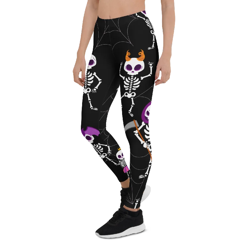 Stylish Yoga Pants with Pockets -Dancing Skeletons Leggings