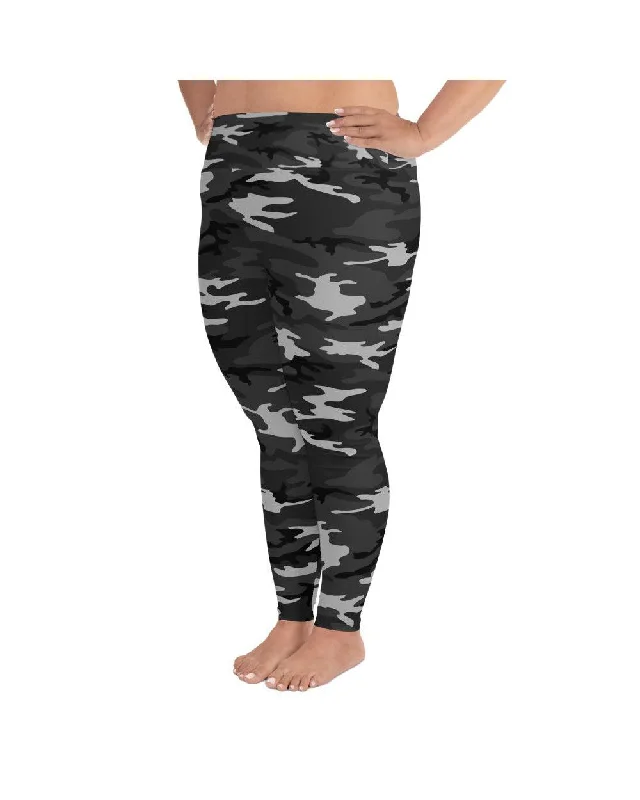 Yoga Pants with Pockets -Dark Grey Camo Plus Size Leggings