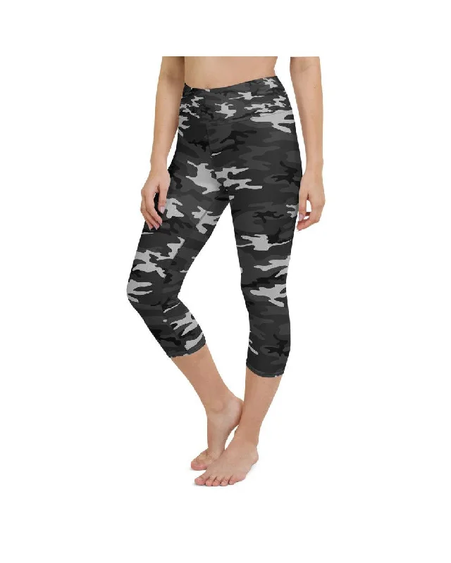 Yoga Pants for Comfort and Style -Dark Grey Camo Yoga Capris